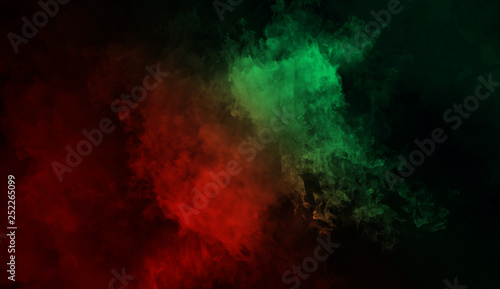 Abstract mystery smoke background . Green and Red texture overlays fog .