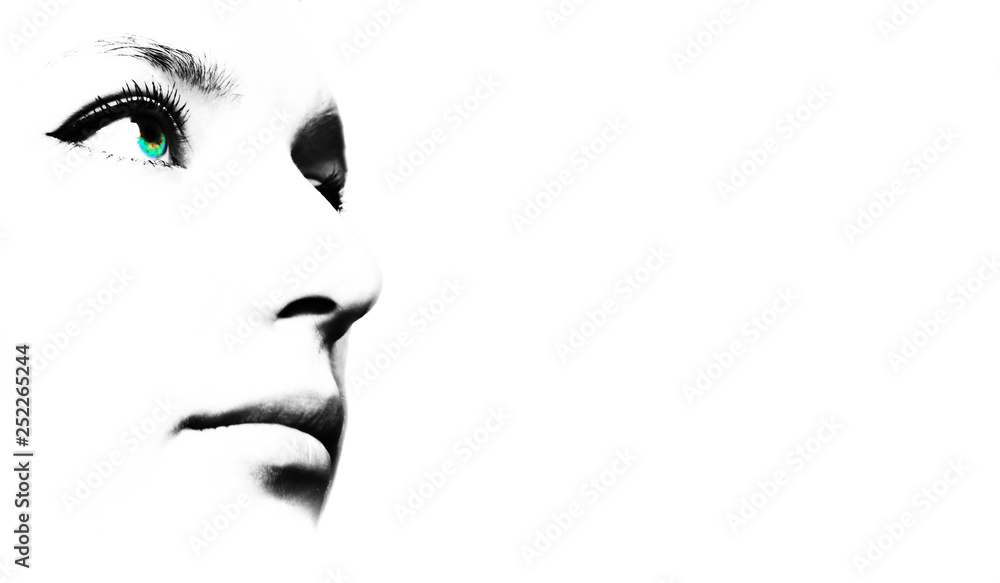 black and white photo of a woman's face with green eyes black and white photo of a woman's face with green eyes