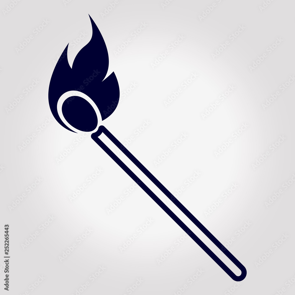 Burning match with fire, opened.Icon design style. Burning match with fire, opened.Icon design style.
