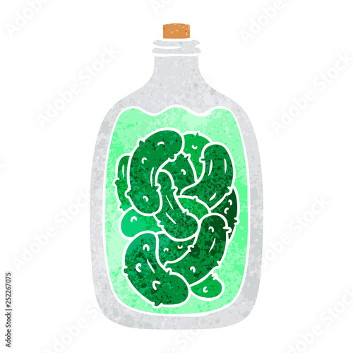 retro cartoon doodle jar of pickled gherkins