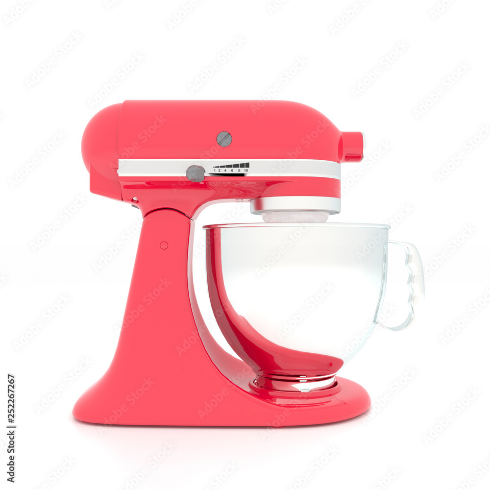 3d illustration of a red mixer on a white background.