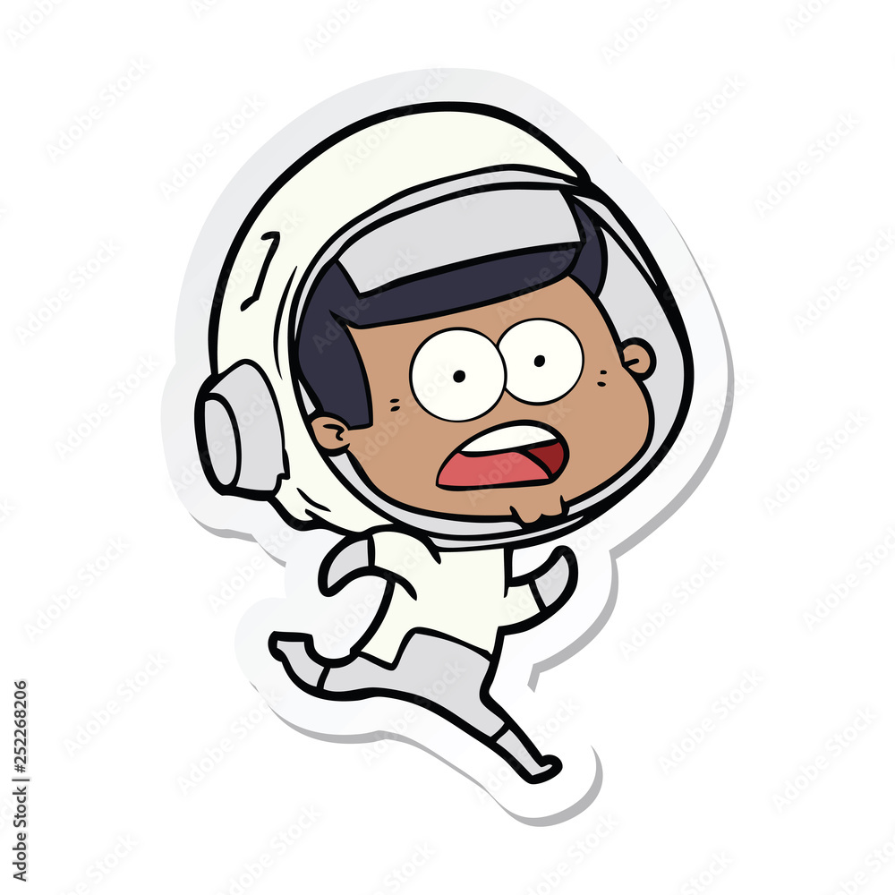 sticker of a cartoon surprised astronaut