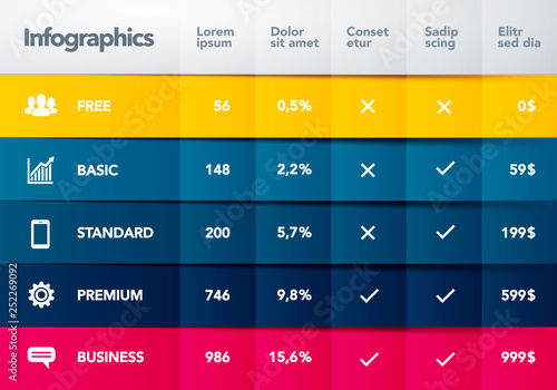 Vector Price Comparison Table. Services With Description And Icons