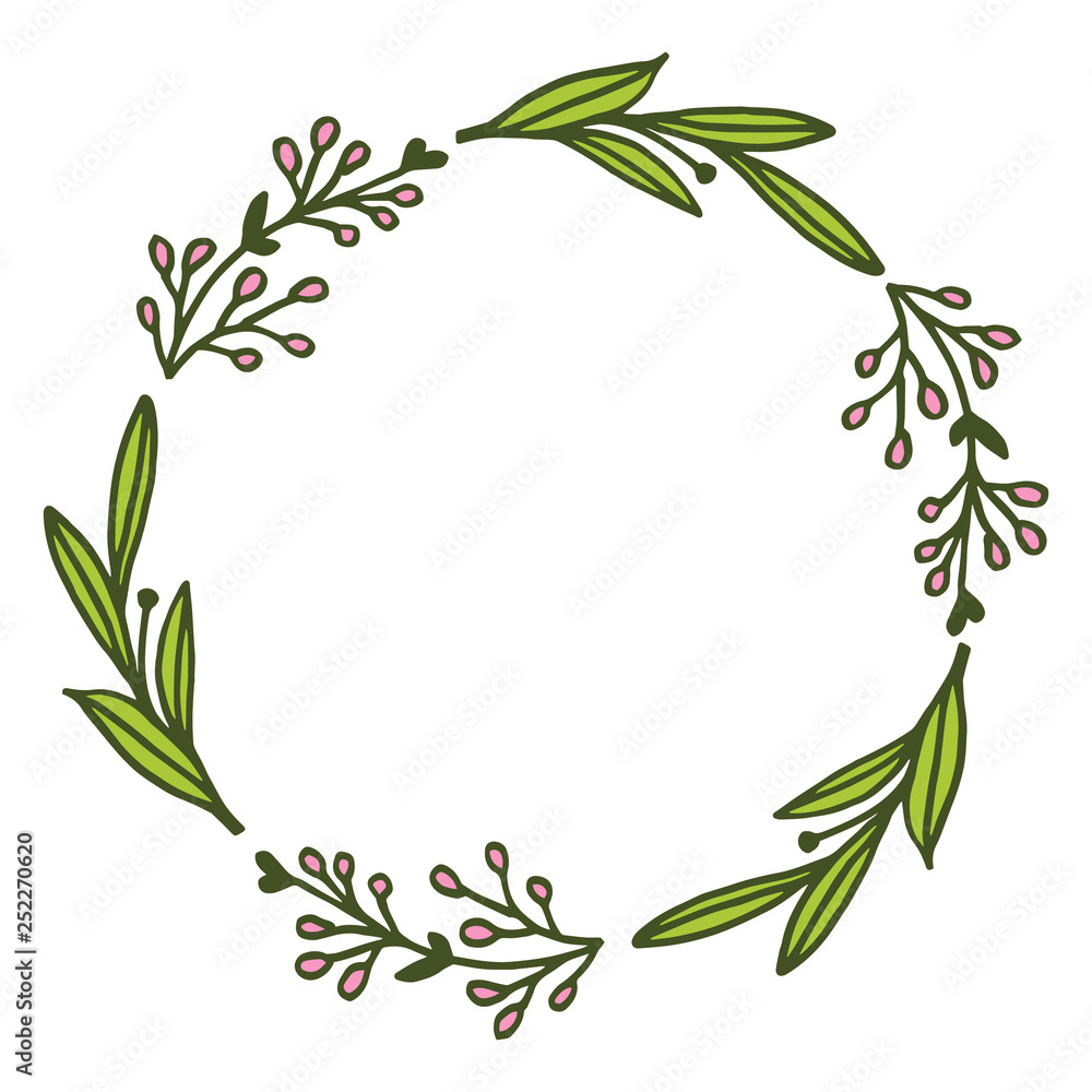 Vector illustration circular green leaf flower frame hand drawn Vector illustration circular green leaf flower frame hand drawn