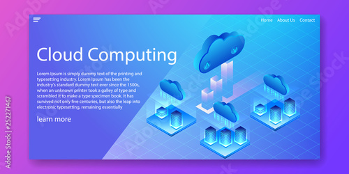 Cloud Computing technology, Server Network mainframe isometric concept.Web template design.vector illustration.