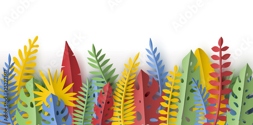 Trendy Summer border with tropical leaves