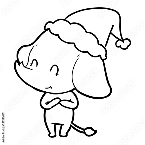 cute line drawing of a elephant wearing santa hat