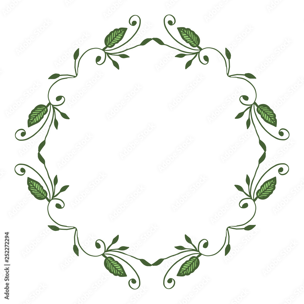 Vector illustration greeting card with green leaf wreath frame hand drawn