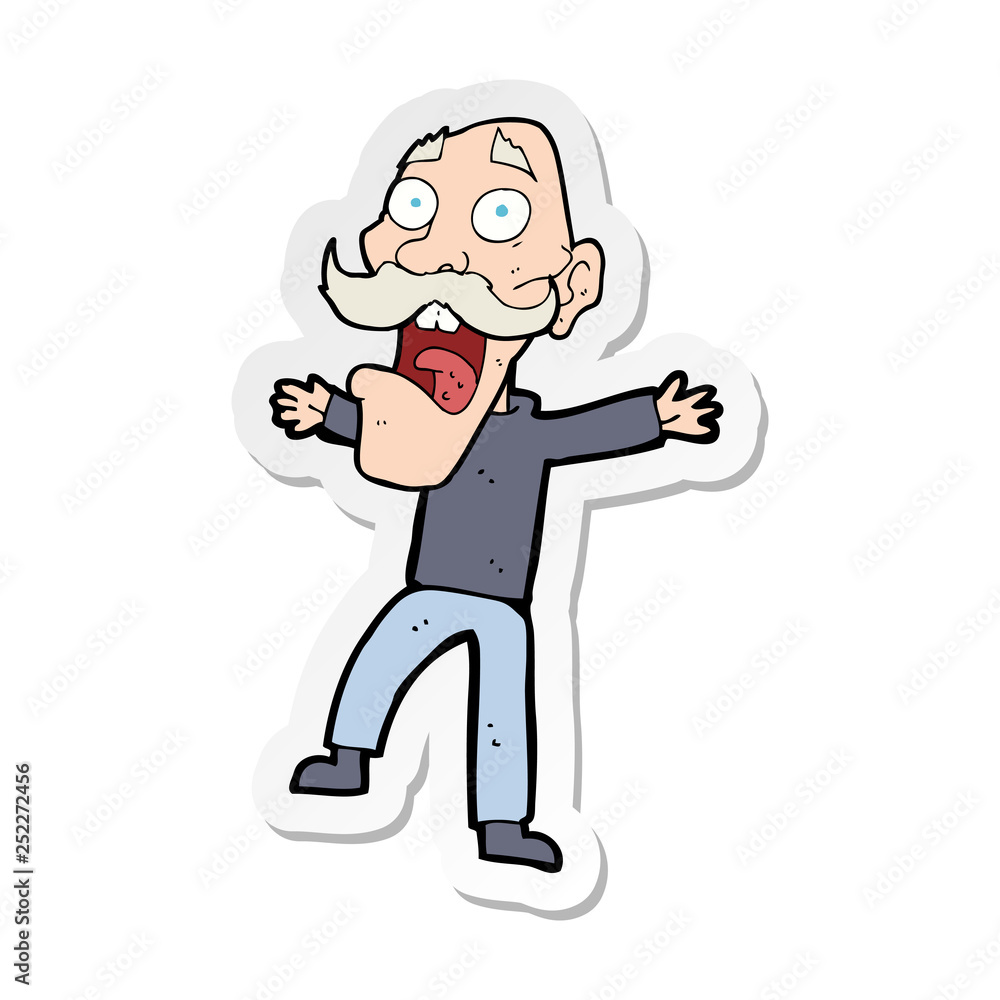 sticker of a cartoon shocked old man sticker of a cartoon shocked old man