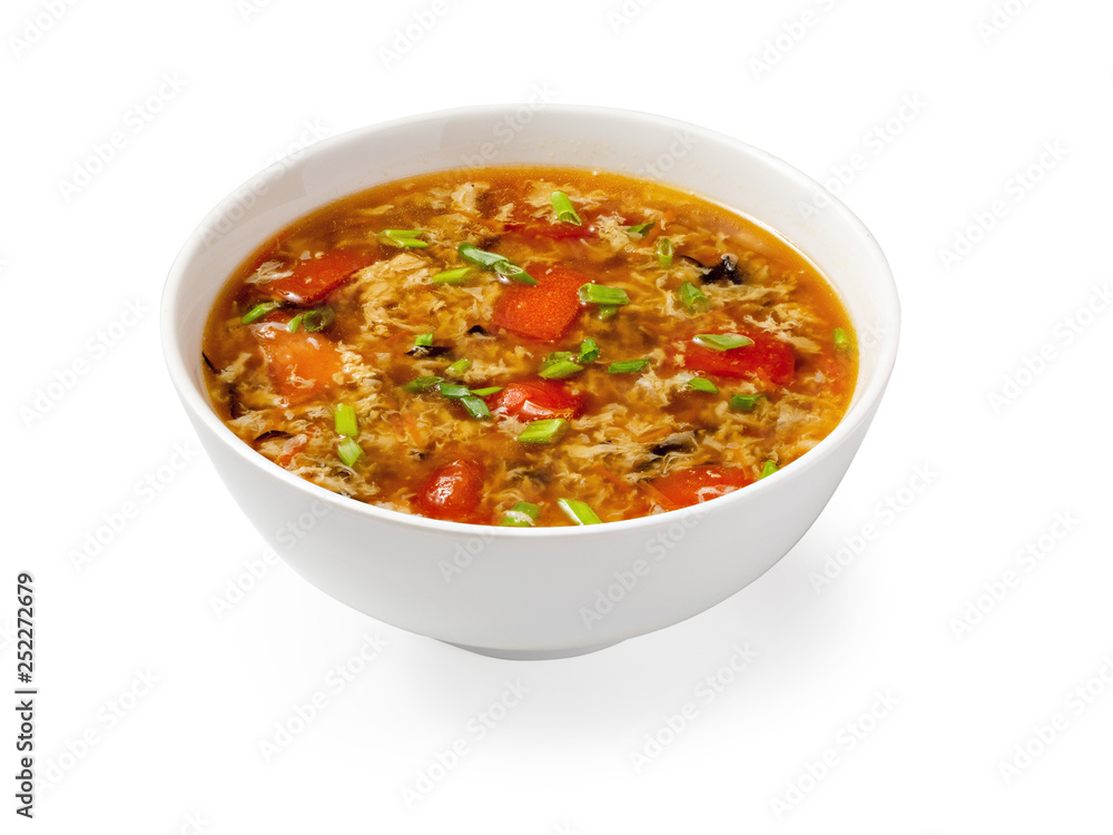 Chinese egg soup in plate on white background