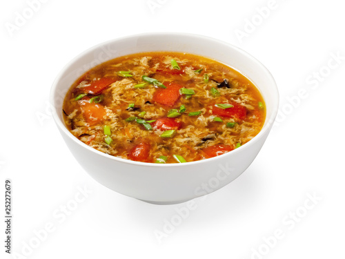 Chinese egg soup in plate on white background