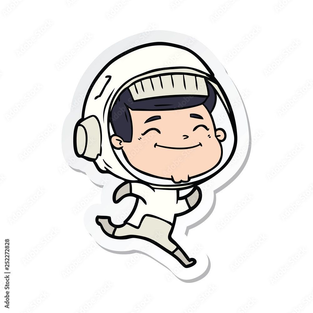 sticker of a happy cartoon astronaut