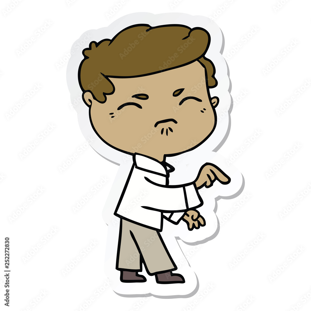 sticker of a cartoon annoyed man pointing finger