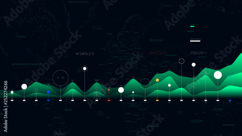 Big data visualization business analytics on the background of the world map