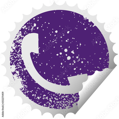 distressed circular peeling sticker symbol telephone receiver