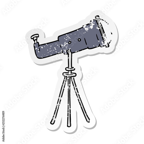 distressed sticker cartoon doodle of a large telescope