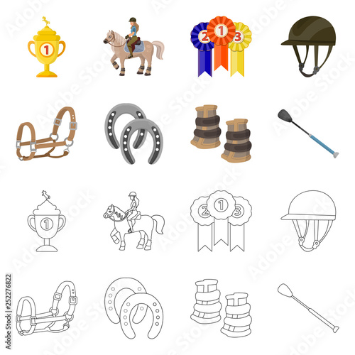 Isolated object of equipment and riding sign. Set of equipment and competition stock symbol for web.