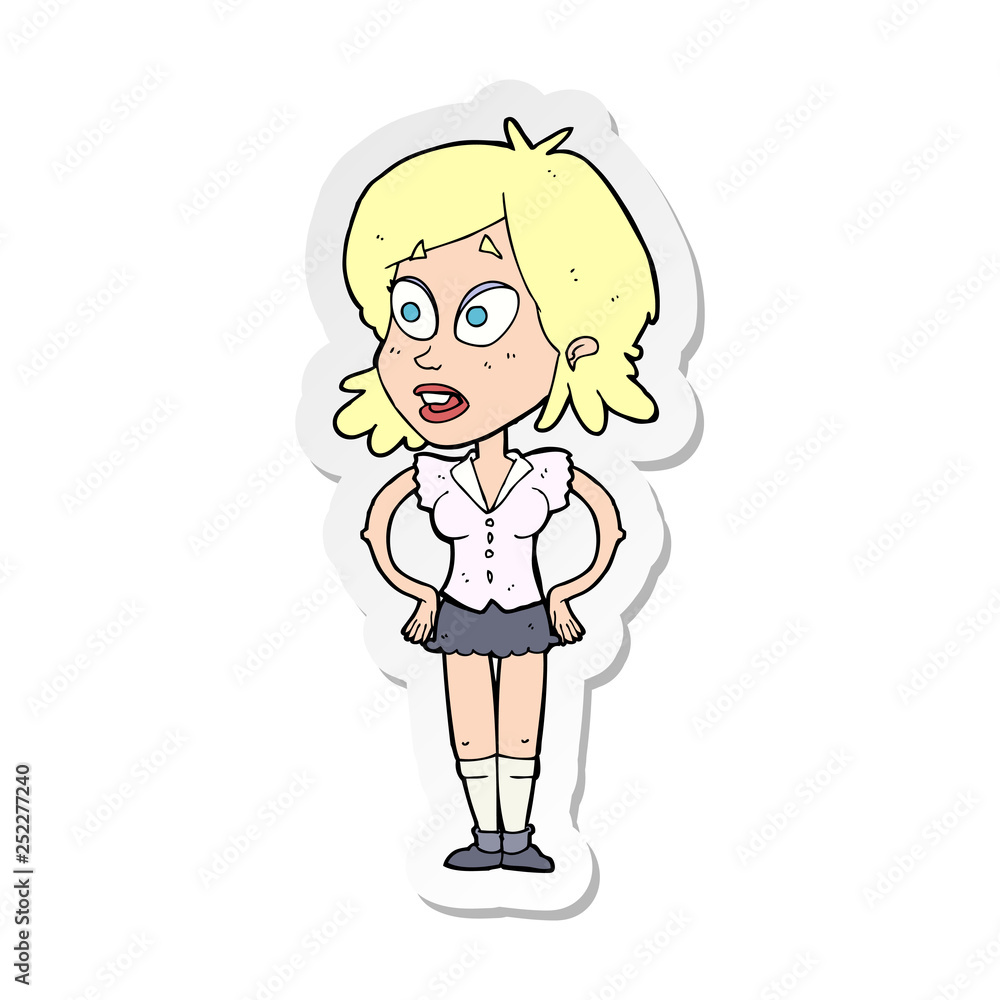 sticker of a cartoon woman with hands on hips sticker of a cartoon woman with hands on hips