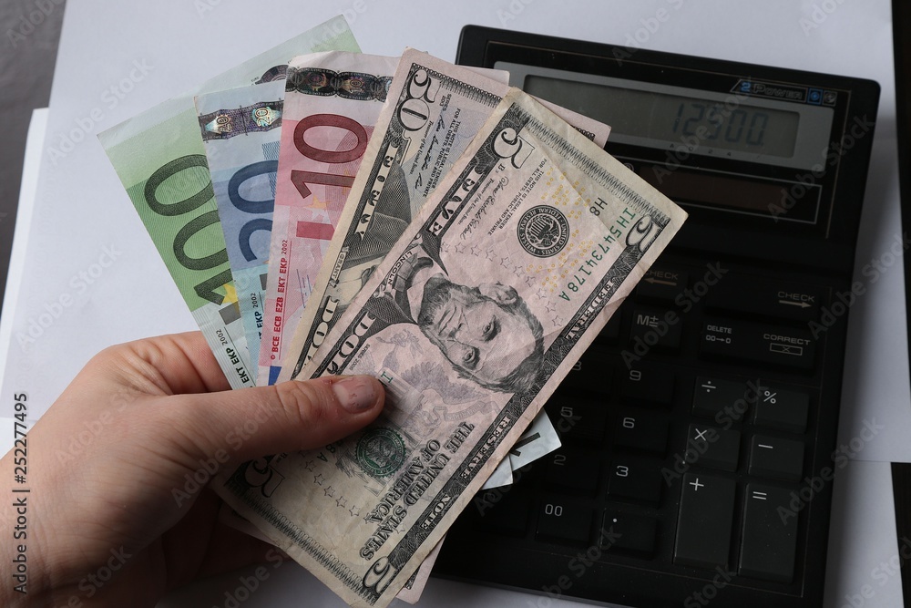 Fototapeta premium American Dollar and Euro Banknotes