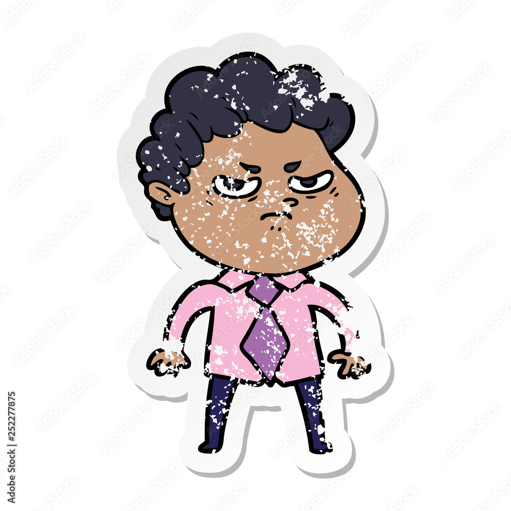 distressed sticker of a cartoon angry man distressed sticker of a cartoon angry man