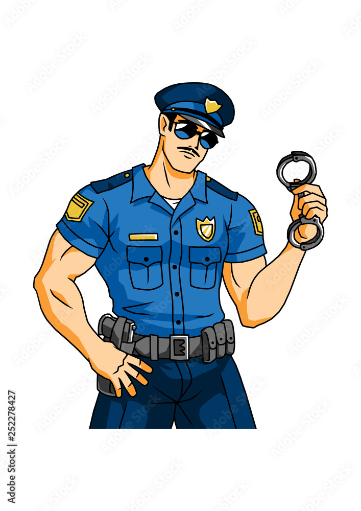 police officer with handcuffs, character, color, cartoon, illustration,  art, design Stock Vector | Adobe Stock