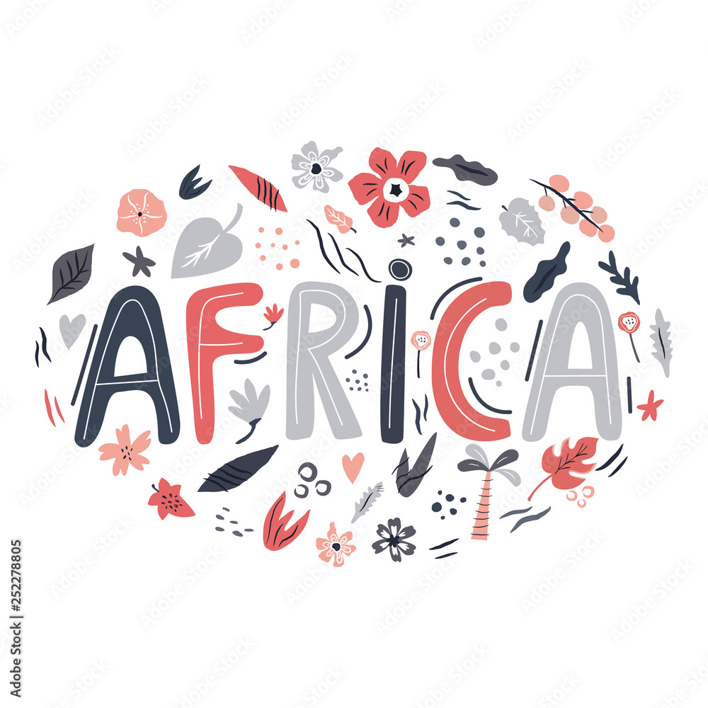 Africa hand drawn lettering with decorations