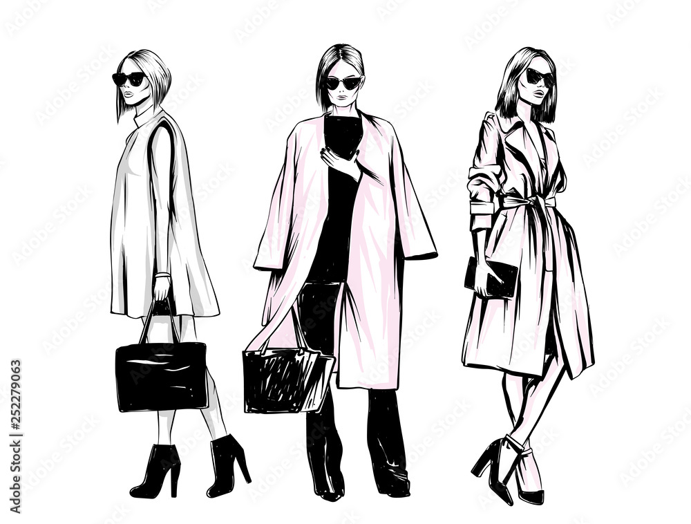 Beautiful, tall and slender girl in a stylish coat. Stylish woman. Fashion & Style. Vector illustration. Beautiful, tall and slender girl in a stylish coat. Stylish woman. Fashion & Style. Vector illustration.