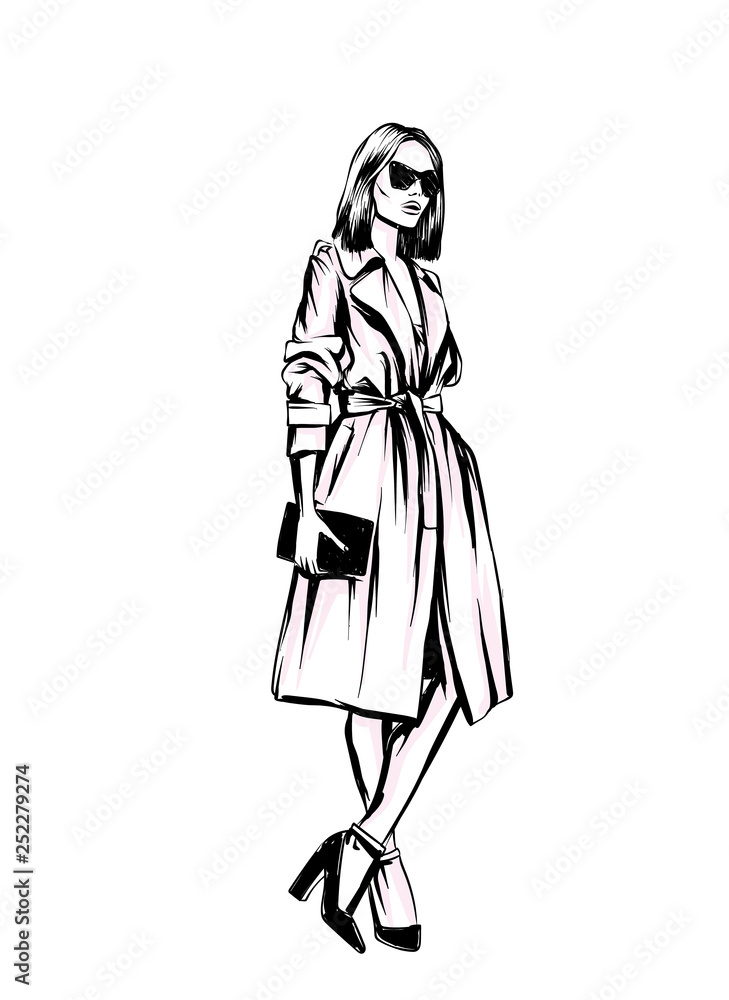Beautiful, tall and slender girl in a stylish coat. Stylish woman. Fashion & Style. Vector illustration. Beautiful, tall and slender girl in a stylish coat. Stylish woman. Fashion & Style. Vector illustration.