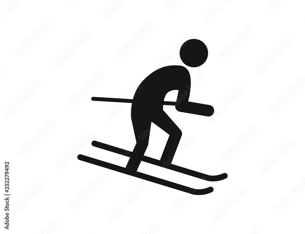 Skiing, Skier skiing downhill vector web icon isolated on white background, EPS 10, top view Skiing, Skier skiing downhill vector web icon isolated on white background, EPS 10, top view