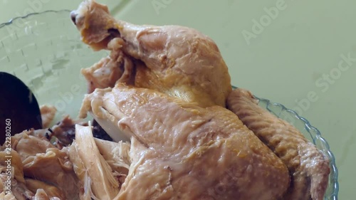 whole chicken was boiled in water,