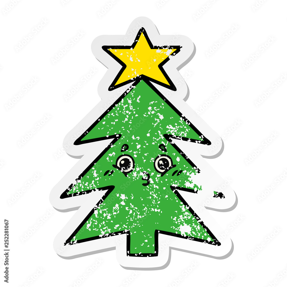 Obraz premium distressed sticker of a cute cartoon christmas tree