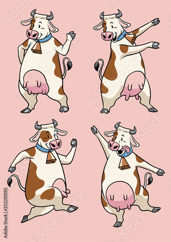 cow character with cartoon style set