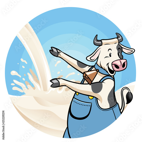 cow with milk splash background