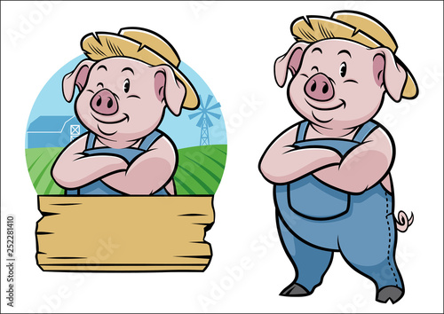 farmer pig with cartoon style