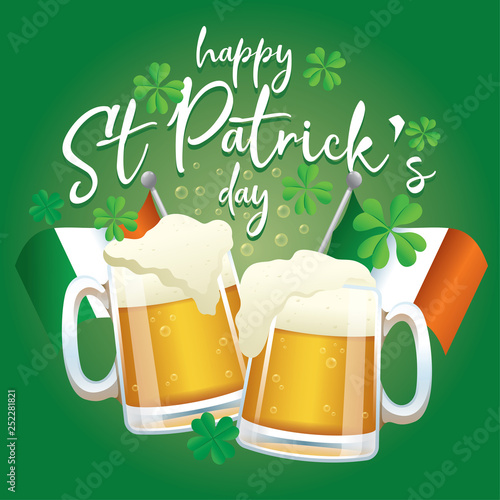 saint patrick's day celebration design with beers and irish flag