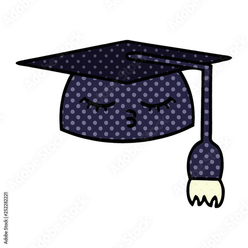 comic book style cartoon graduation hat