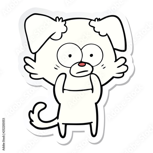 sticker of a nervous dog cartoon