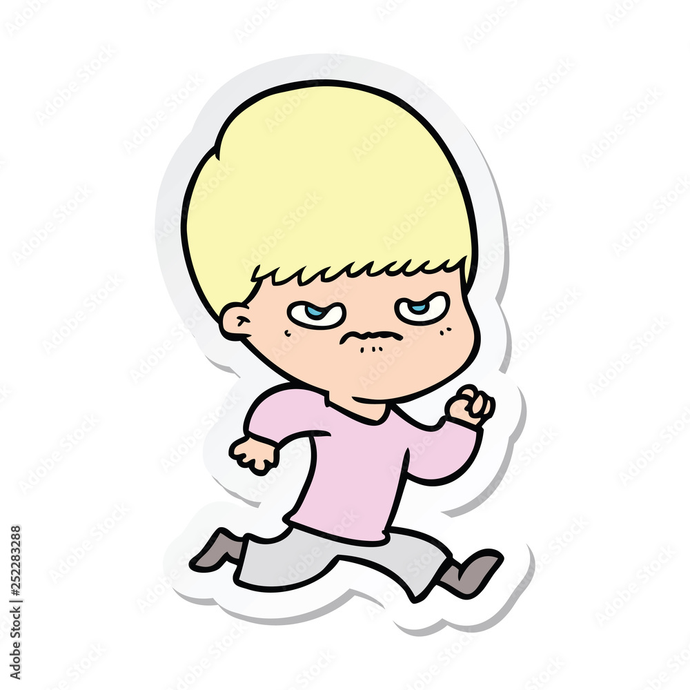 sticker of a annoyed cartoon boy sticker of a annoyed cartoon boy