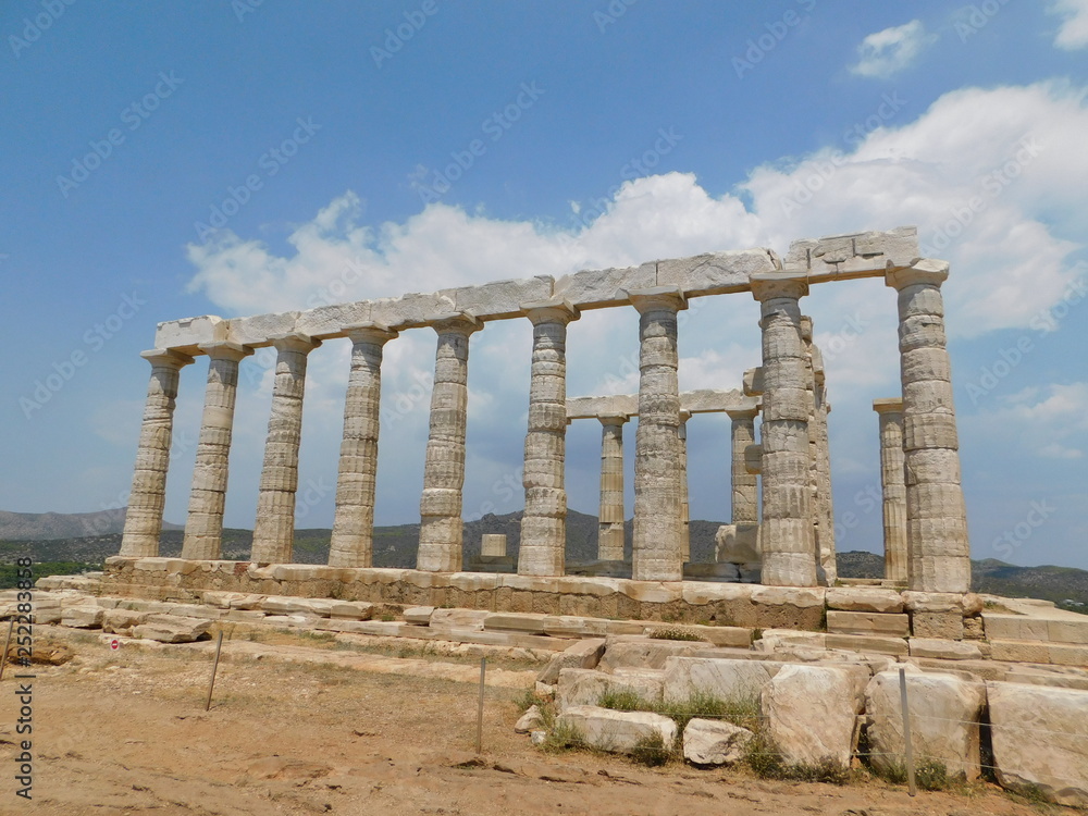 Columns of the temple of Poseidon or Neptune, at cape Sounion, Attica, Greece