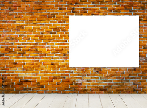 blank frame on vintage style brick wall background with white floor