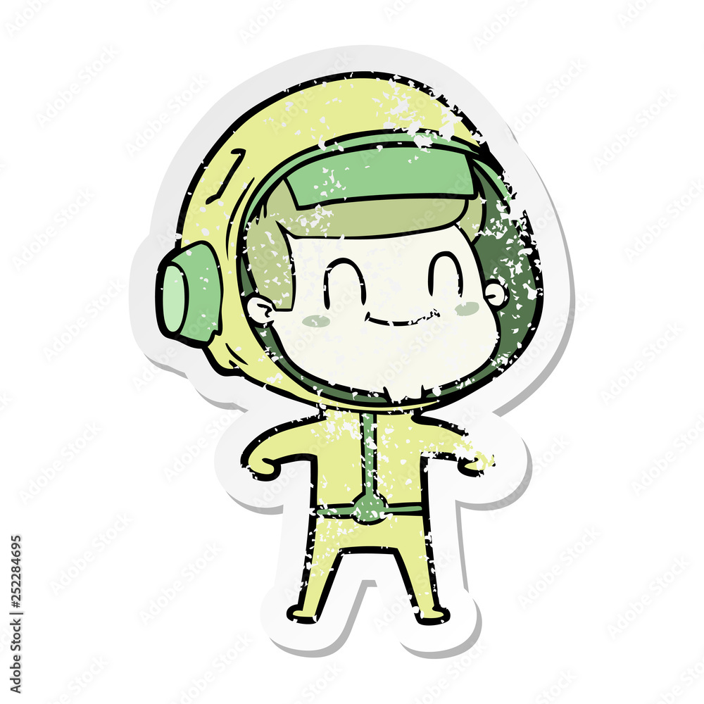 distressed sticker of a happy cartoon astronaut distressed sticker of a happy cartoon astronaut