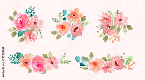 Obraz na płótnie kolekcja różowy zielony kwiat akwarela