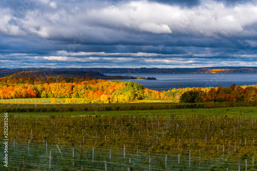 West Arm of Grand Traverse Bay from high overlook of Old Mission Peninsula in the fall. photo