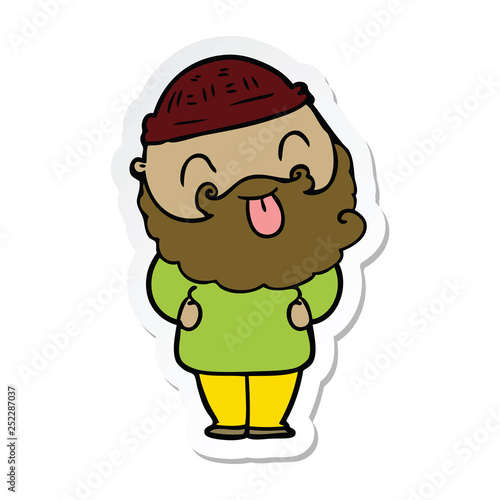 sticker of a man with beard sticking out tongue