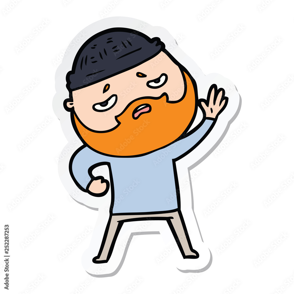 sticker of a cartoon worried man with beard