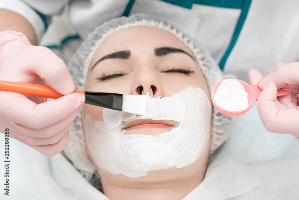 Naklejka premium cosmetology, skin care, facial cleansing from acne, personal hygiene, healthy lifestyle, acne, doctor and patient...