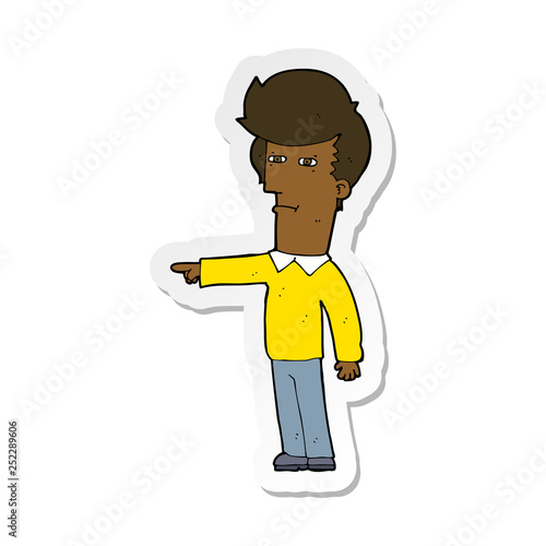 sticker of a cartoon man blaming