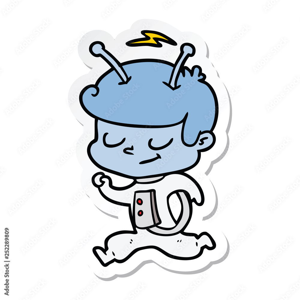 sticker of a friendly cartoon spaceman running sticker of a friendly cartoon spaceman running