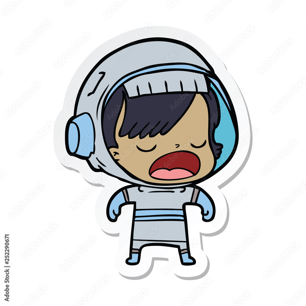 sticker of a cartoon astronaut woman explaining sticker of a cartoon astronaut woman explaining