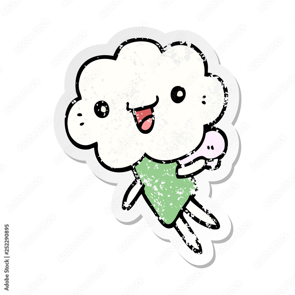 distressed sticker of a cartoon cloud head creature distressed sticker of a cartoon cloud head creature
